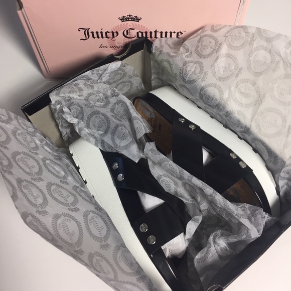 BLACK & White Crisscross Platform Sandals Slides - Picture 6 of 6